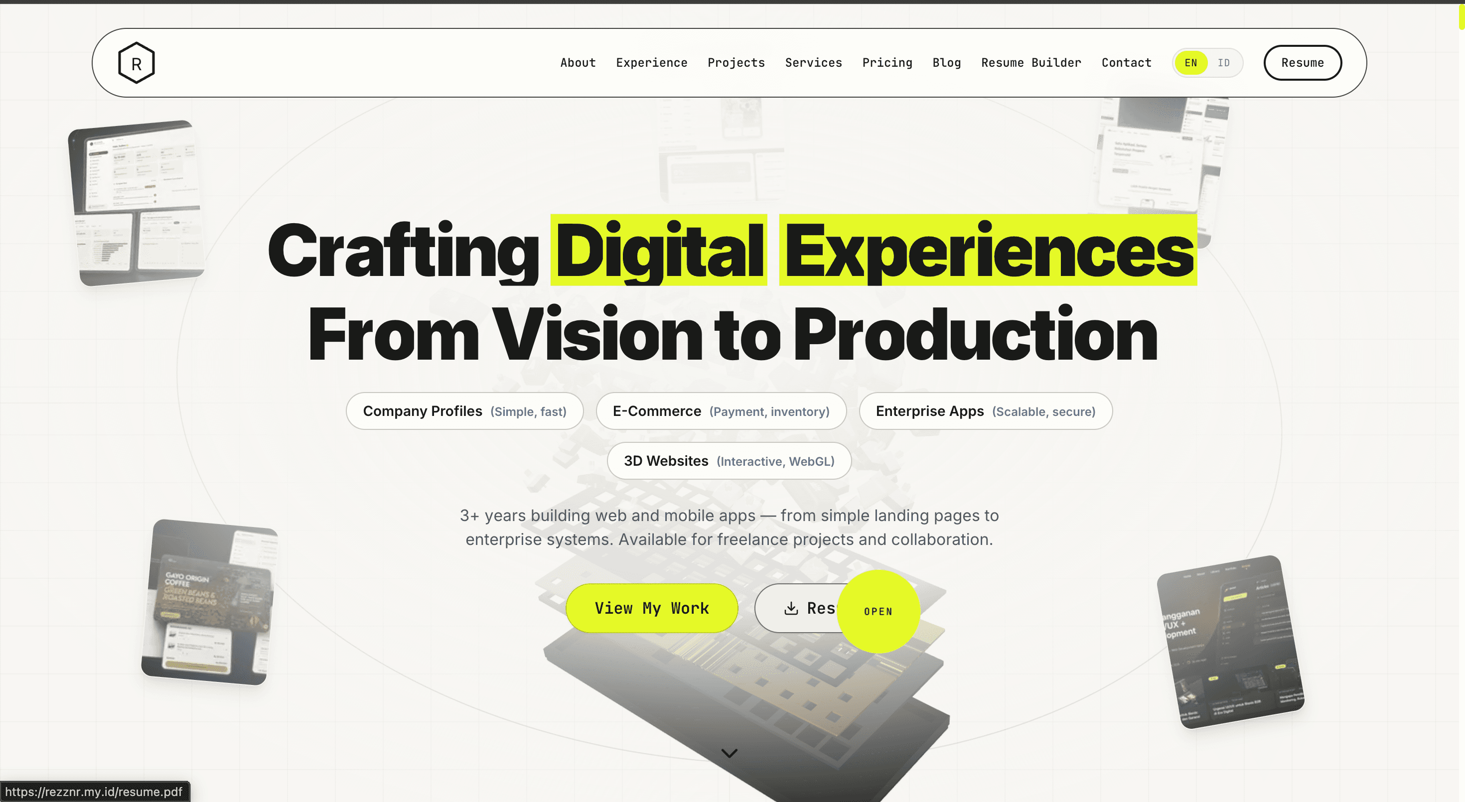 Portofolio 3D Interaktif dan Showcase Proyek Web Development Reza Novian Ramadhan