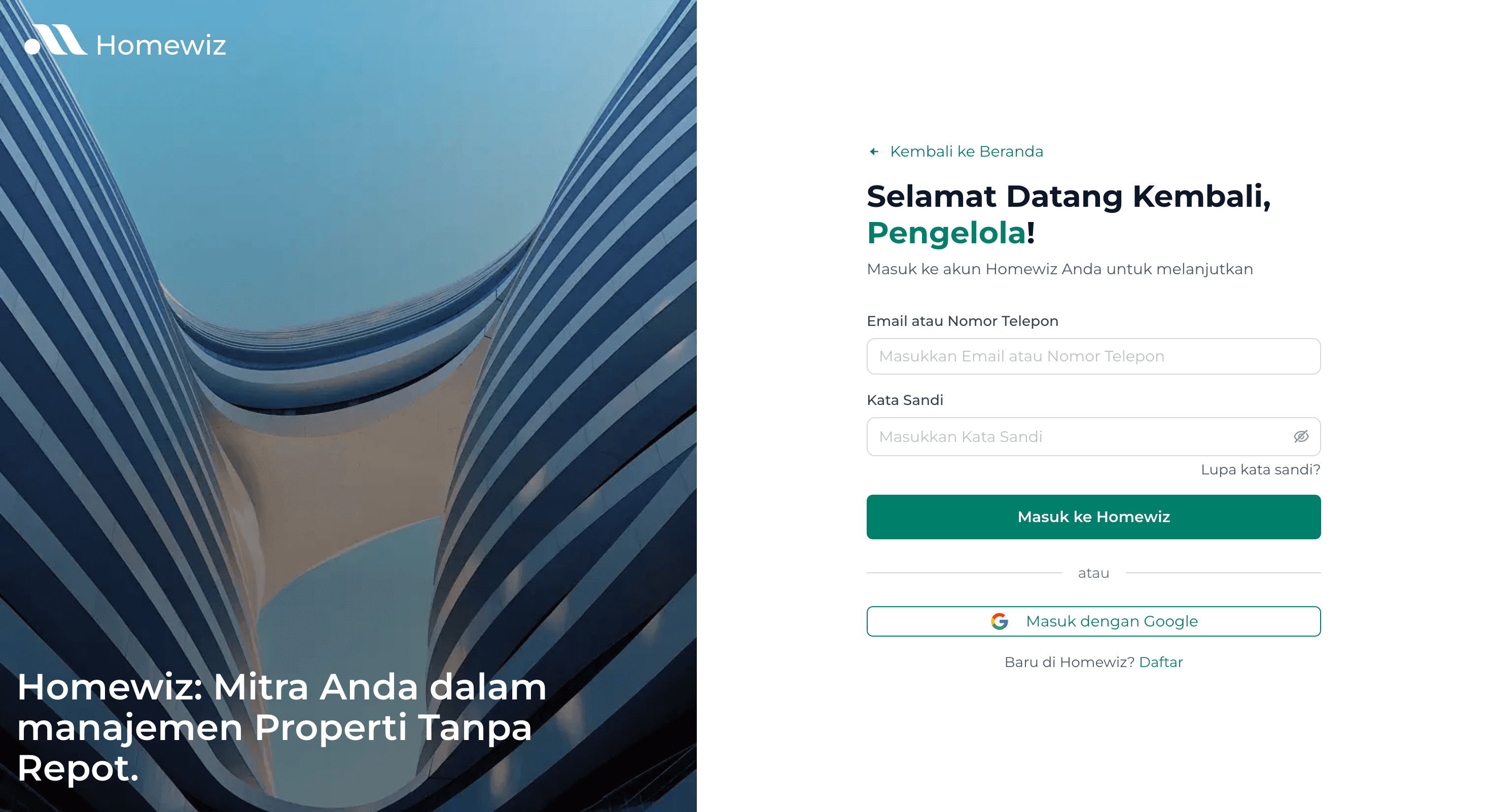 Autentikasi multi-peran: pemilik, penyewa, dan pengelola